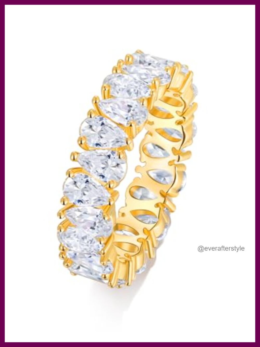 Pear Cut Cubic Zirconia Eternity Band Sterling Silver 14K Gold Plated Ring